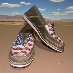 Ariat Gray and Red American Flag Loafers